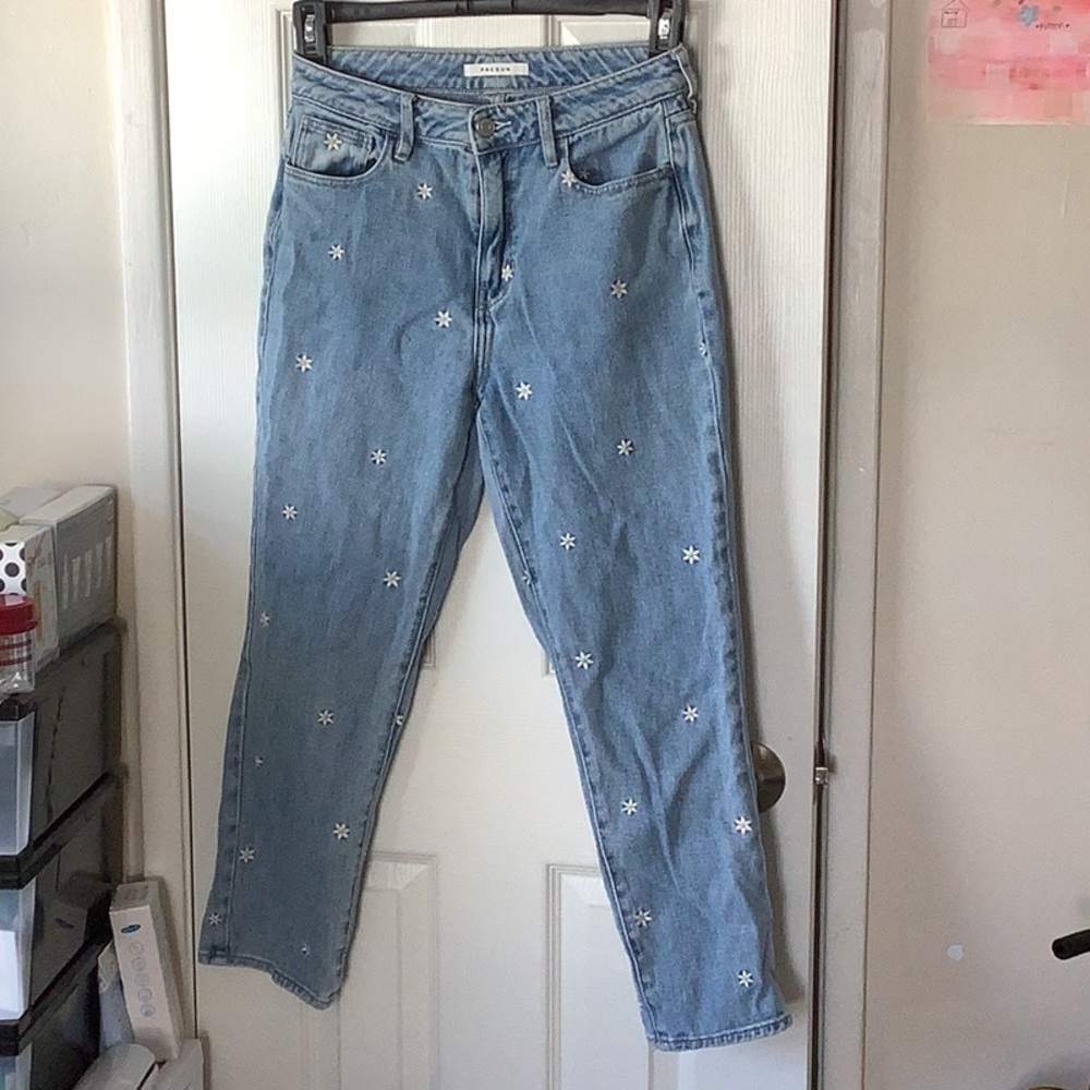 Women's Blue Jeans with White Embroidery